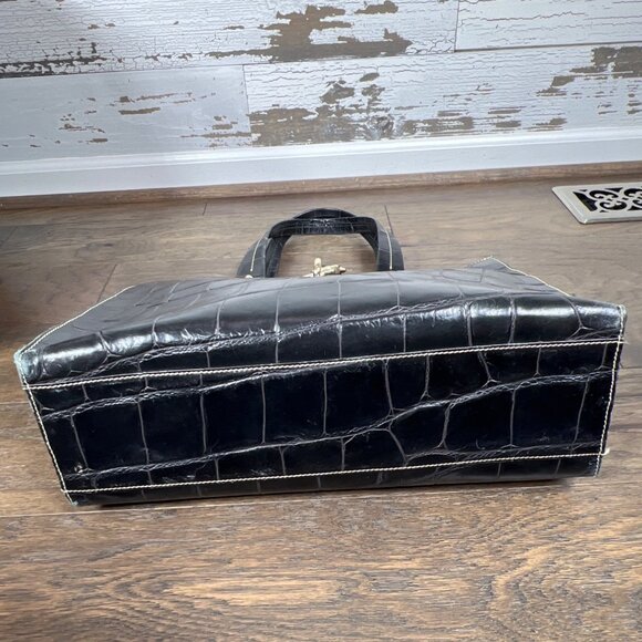 VINTAGE DOONEY & BOURKE Crocodile Embossed Leather Tote Black J6304318 - Picture 6 of 16